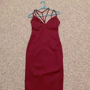 Wine Red Knee Length Dress